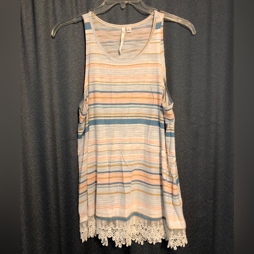 LC Lauren Conrad XL Striped Tank With Lace Bottom, Muted Colors